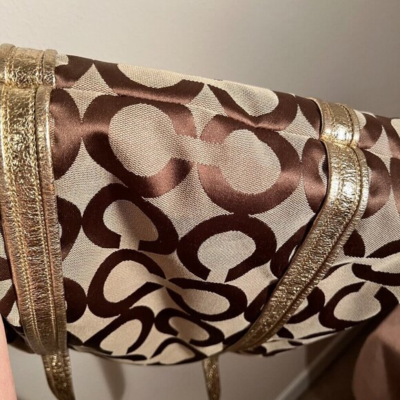 Coach Poppy Gold and Khaki Large Tote with Brilliant Blue Lining - Picture 12 of 15